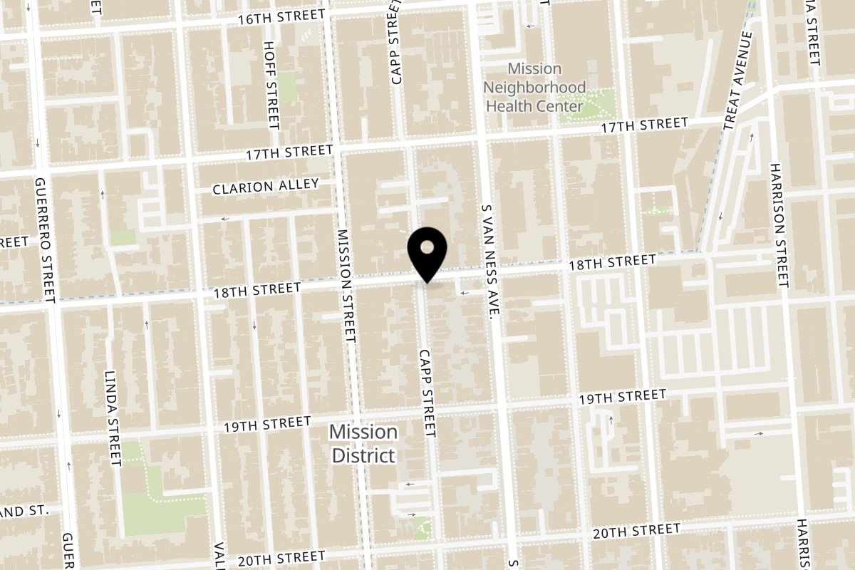 Map showing the location of Balompie Cafe #1 on 3349 18th St in San Francisco